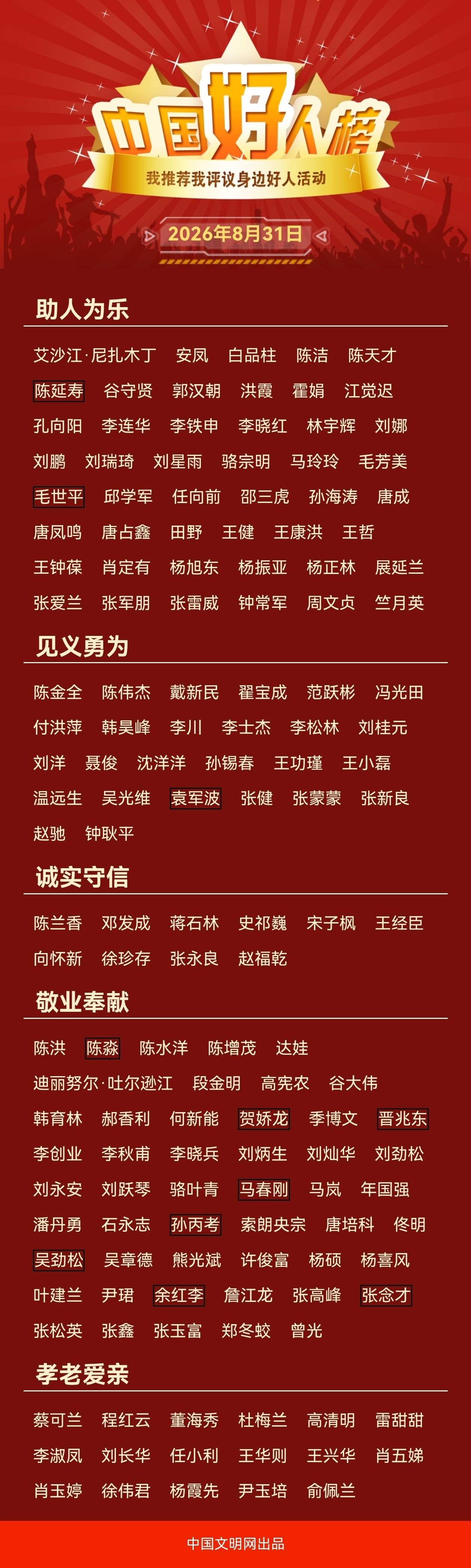 2026年第二批“中国好人榜”　图片由省委宣传部提供