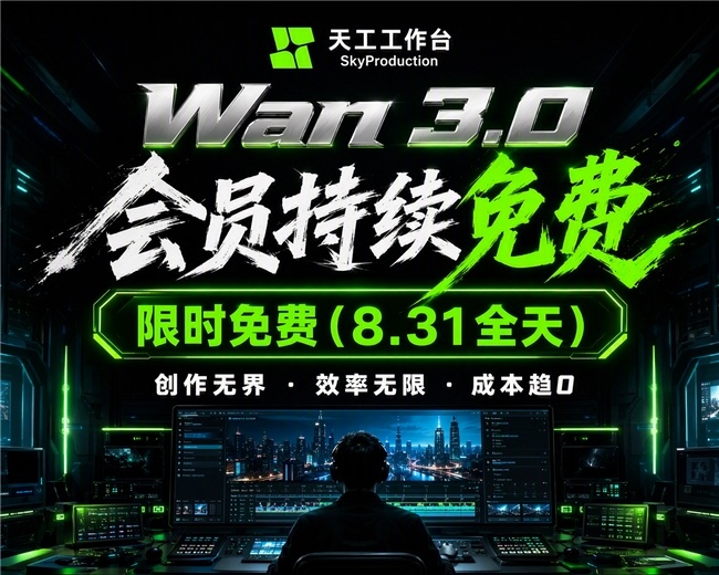 SkyProduction将Wan 3.0限免延长至8月31日,首页同步改版