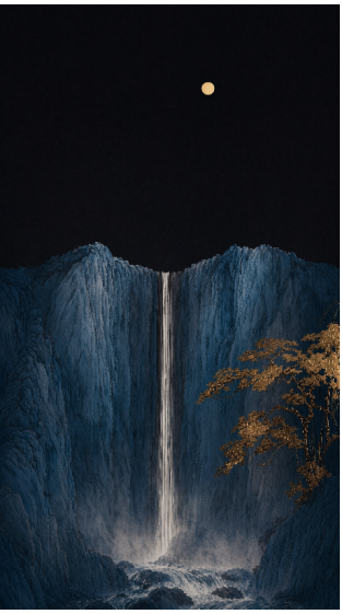《落瀑》(纸本综合 插画)(Falling Waterfall,Mixed Media on Paper, Size 150×85)