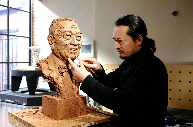 陈建华创作雕塑作品《董建华肖像》