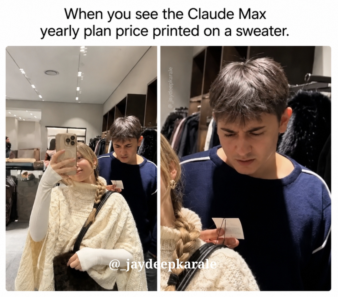 当你在毛衣上看到 Claude Max 的年度计划价格时