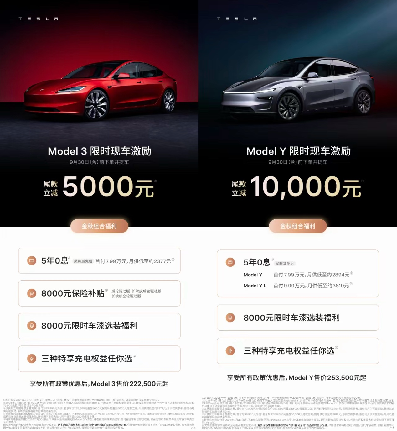 特斯拉中国9月推限时购车政策:Model 3/Y现车优惠5000-10000元