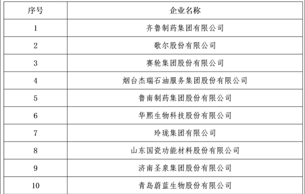 2026山东民营企业创新100强前10强