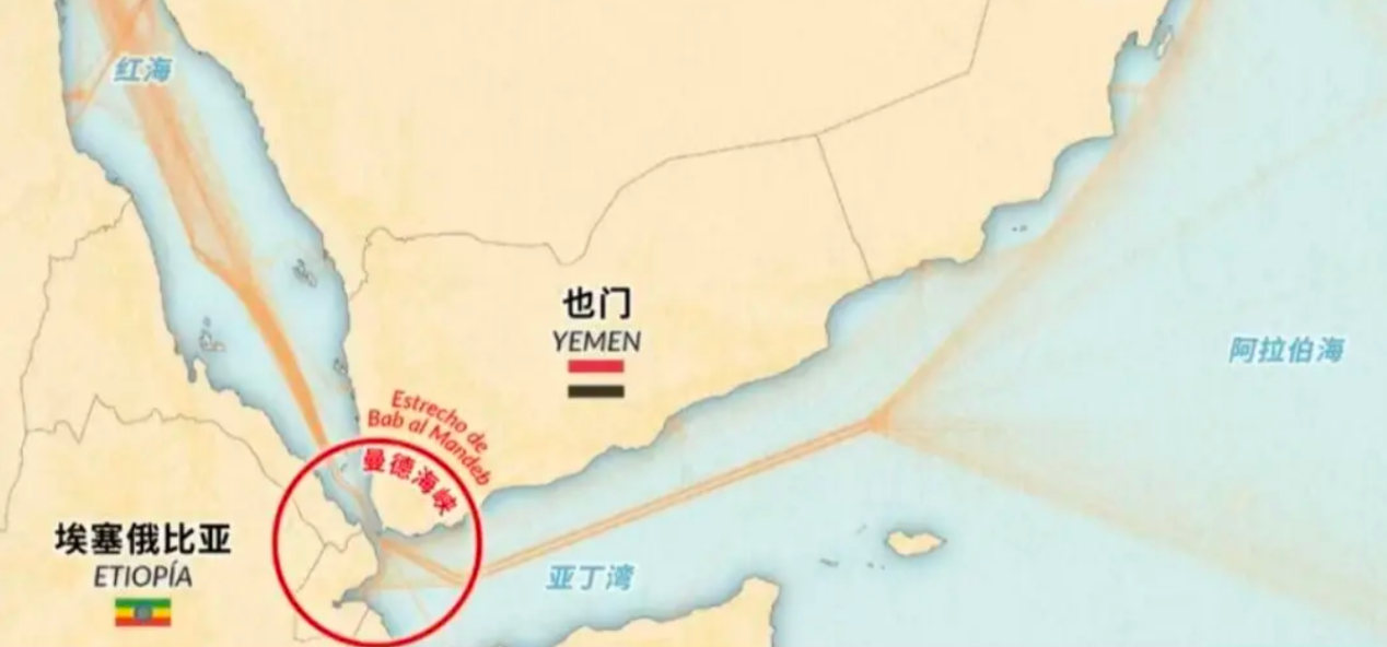 曼德海峡是红海通亚丁湾的南门,往北连苏伊士运河,往东连阿拉伯海、印度洋,是中东多国的出海口。