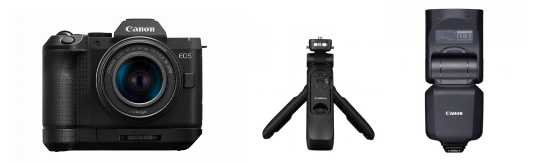 佳能EOS R8 Mark II搭配扩展手柄EG-E2、三脚架手柄HG-1000TBR和便携闪光灯EL-5(Ver.2)