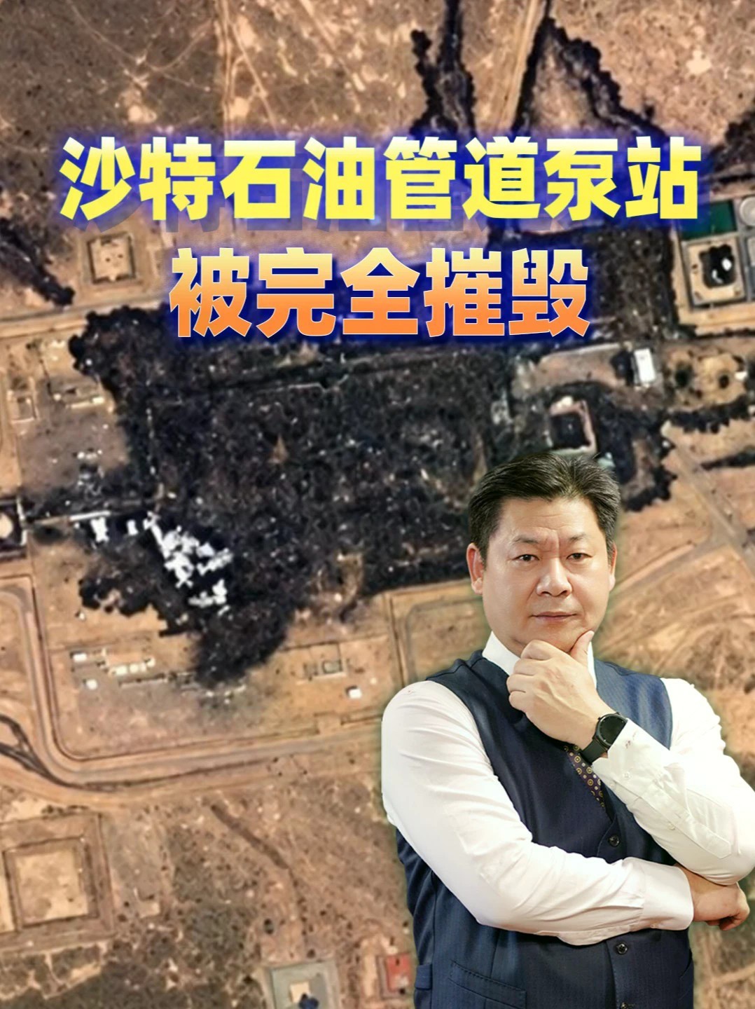 沙特石油管道泵站被完全摧毁出口中断，现场地图区域一片漆黑 #零基础看懂全球 #全球创作者计划