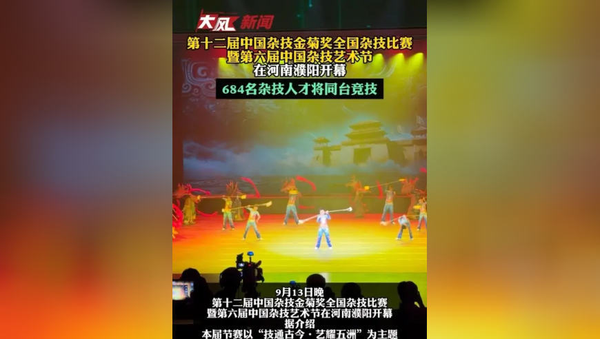 第十二届中国杂技金菊奖全国杂技比赛暨第六届中国杂技艺术节 在河南濮阳开幕 684名杂技人才将同台竞技