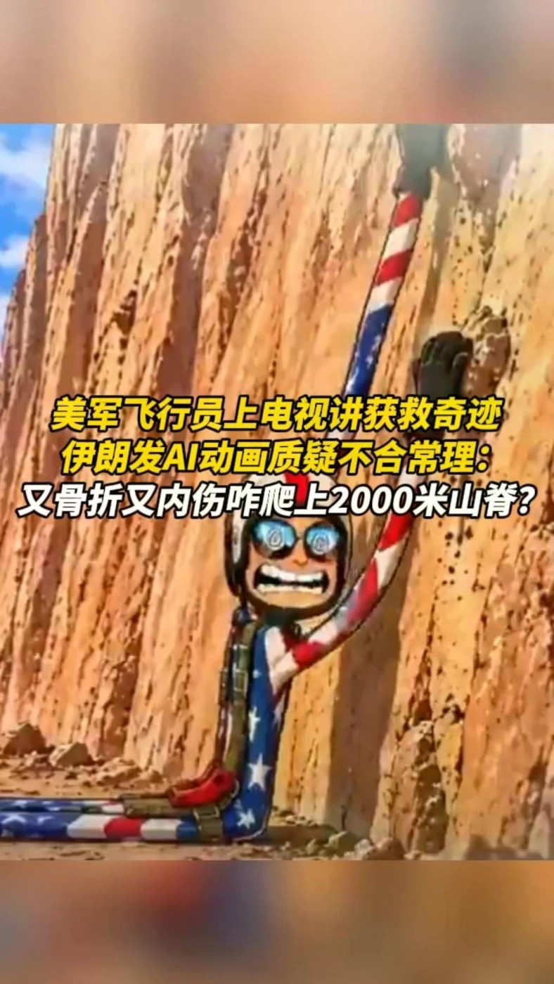 美军飞行员上电视讲获救奇迹，伊朗发AI动画质疑不合常理
