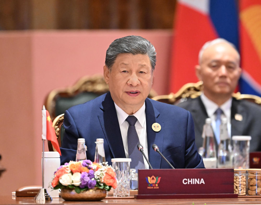 当地时间9月13日上午，国家主席习近平在新德里出席金砖国家领导人第十八次会晤第二阶段会议，并发表题为《筑牢金砖合作根基 壮大全球南方力量》的重要讲话。新华社记者 燕雁 摄