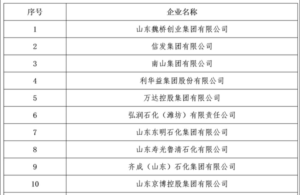 2026山东民营企业200强前10强