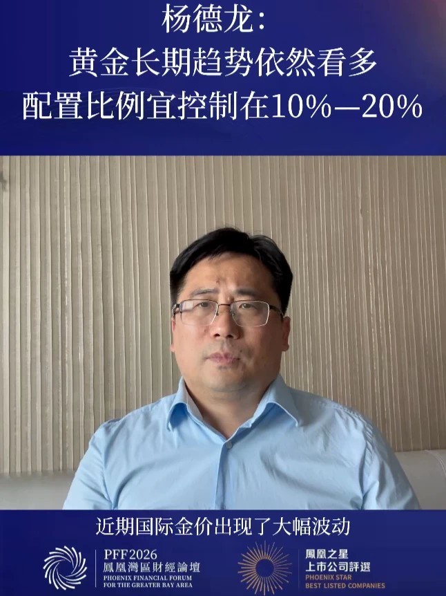杨德龙：黄金长期趋势依然看多，配置比例宜控制在10%—20% #杨德龙称黄金长期趋势依然看多 #杨德龙称黄金每次大跌都是配置机会 #凤凰湾区财经论坛2026 #2026凤凰之星上市公司评选