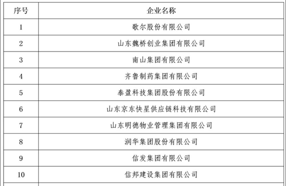 2026山东民营企业吸纳就业100强前10强