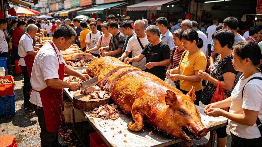 广西街头美食，烧猪最受欢迎，看看你最喜欢什么