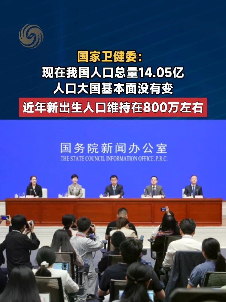 国家卫健委：现在我国人口总量14.05亿，人口大国基本面没有变，近年新出生人口维持在800万左右