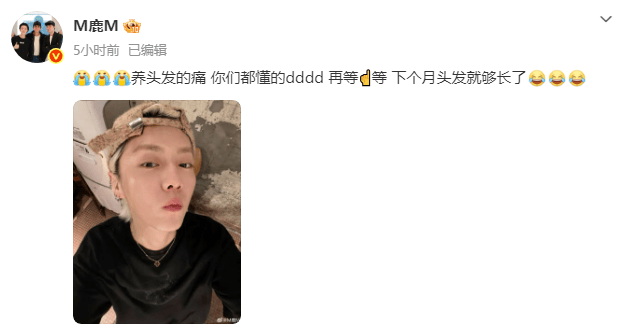 鹿晗直播后发文回应发型争议：养头发的痛，你们都懂的