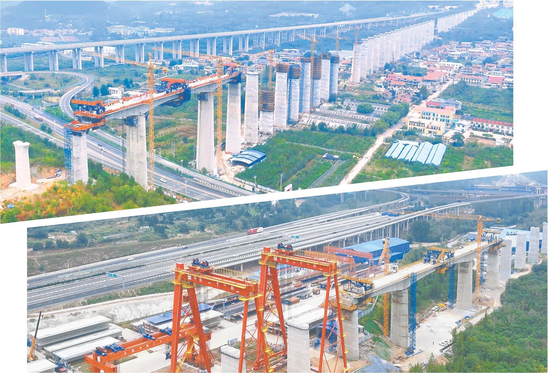 上图:跨317省道特大桥连续梁。 下图:港沟跨京沪高速特大桥跨韩仓河连续梁。