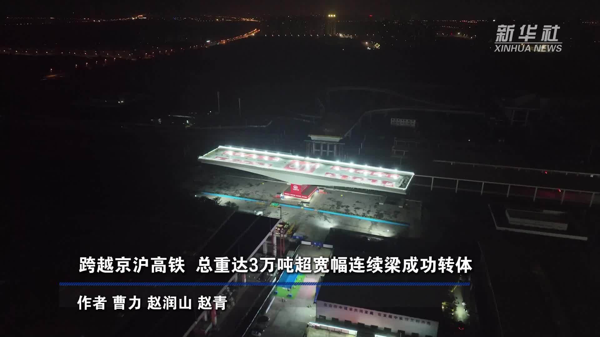 跨越京沪高铁 总重达3万吨超宽幅连续梁成功转体