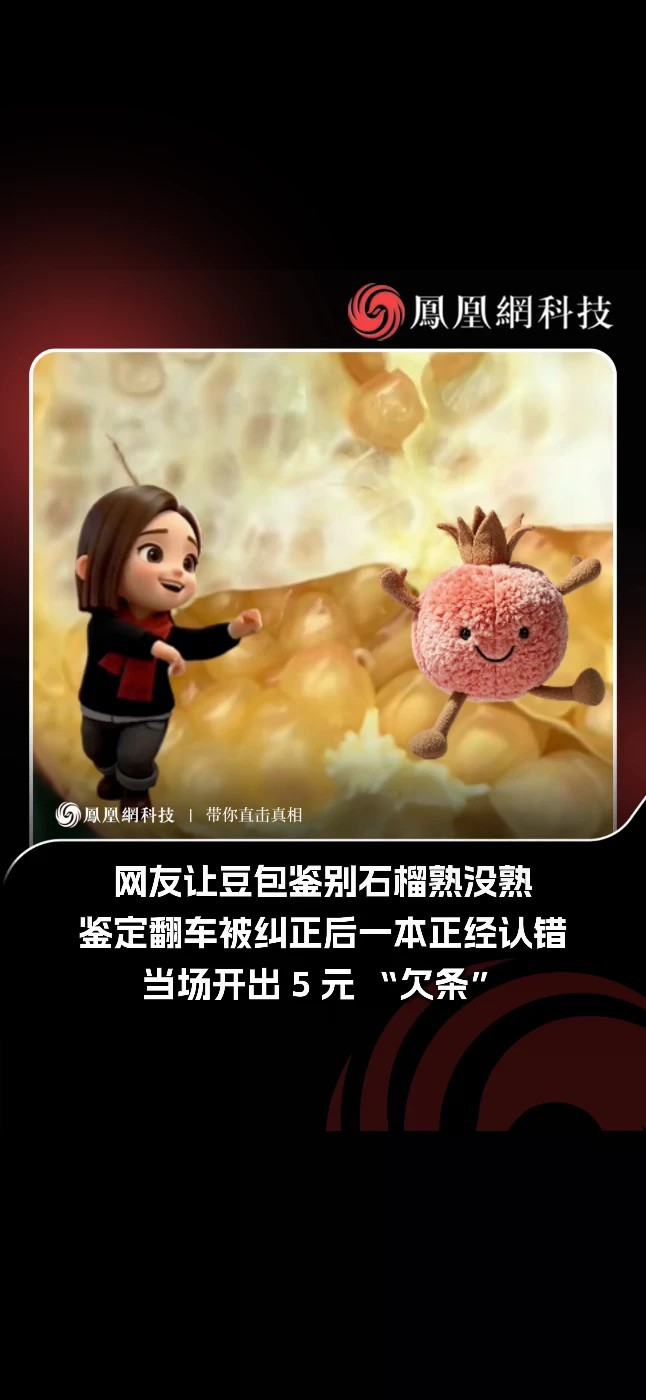 网友让豆包鉴别石榴熟没熟，直接翻车。被纠正后一本正经认错，还说欠 5 块，凭录音去字节前台领钱 #搞笑