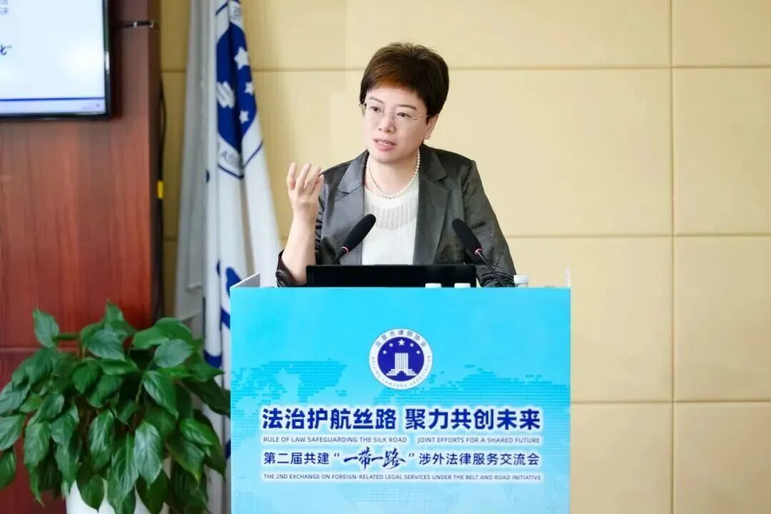 图为北京仲裁委员会/北京国际仲裁院委员兼秘书长姜丽丽发言