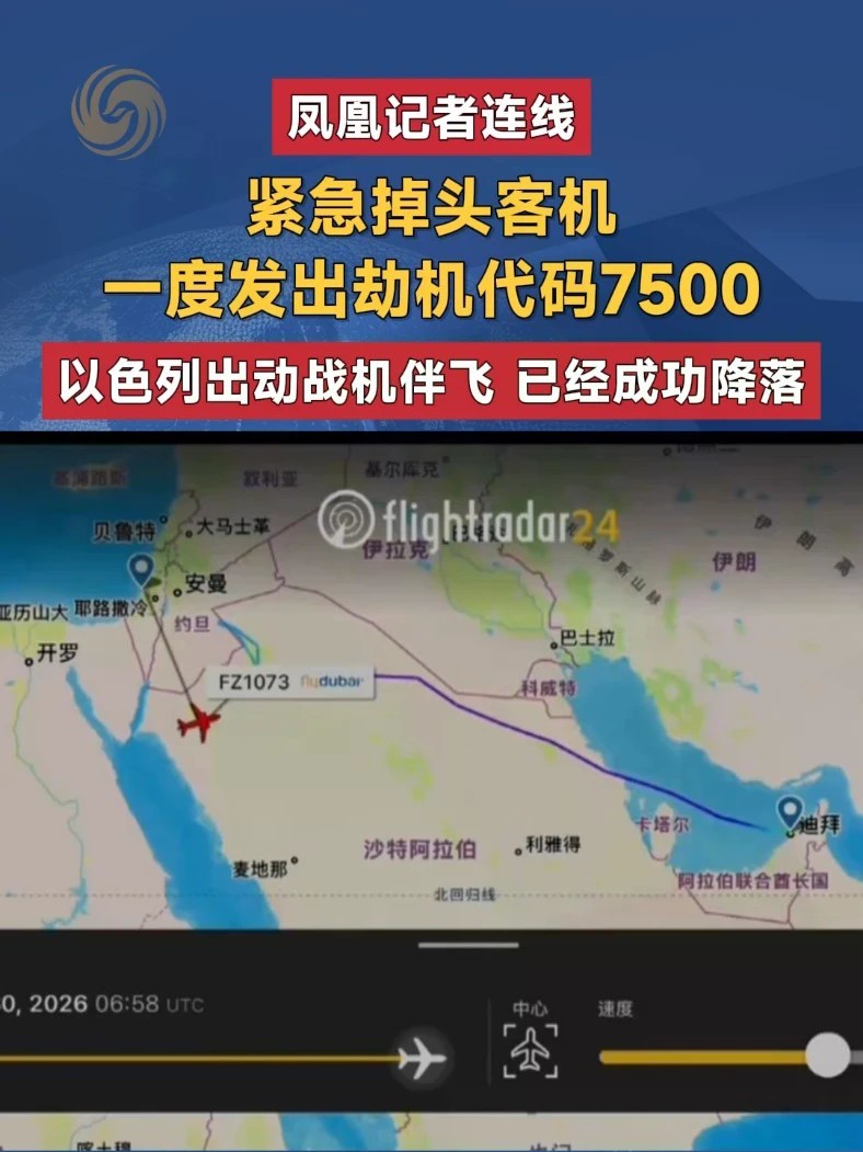 #凤凰记者连线 紧急掉头客机 一度发出劫机代码7500 以色列出动战机伴飞 已经成功降落#以色列 #客机 #劫机