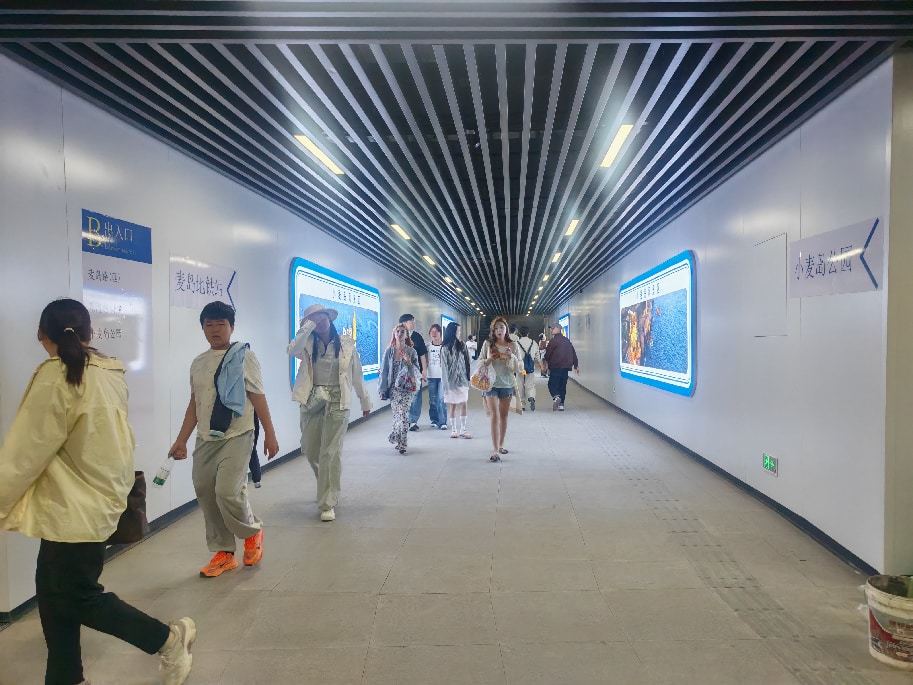 游客正有序通过小麦岛地下通道