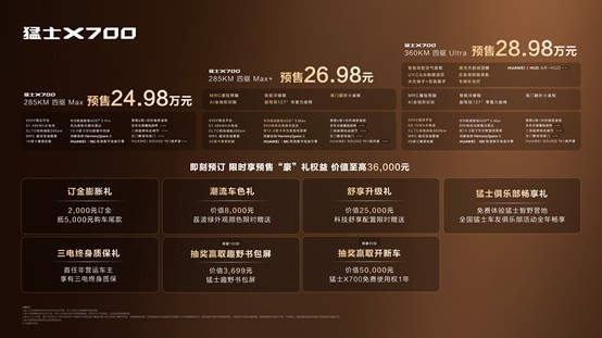 猛士X700正式开启预售,预售价24.98万元起