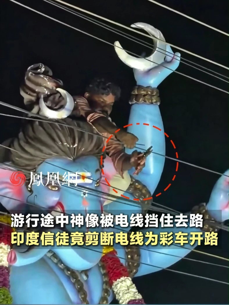 印度游行惊险一幕：信徒竟徒手剪断电线为神像开路#印度 #节日 #国际
