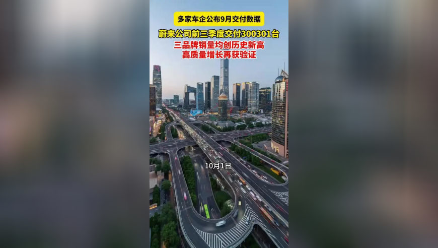 蔚来公司交付新车37408台 蔚来前三季度交付同比增近五成 多家车企发布9月交付数据，蔚来前三季度累计交付300301台，蔚来、乐道、萤火虫三品牌销量均创历史新高，高质量增长持续兑现