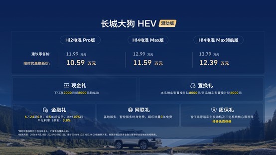 长城大狗HEV混动版正式上市,限时优惠换新价10.59万元起