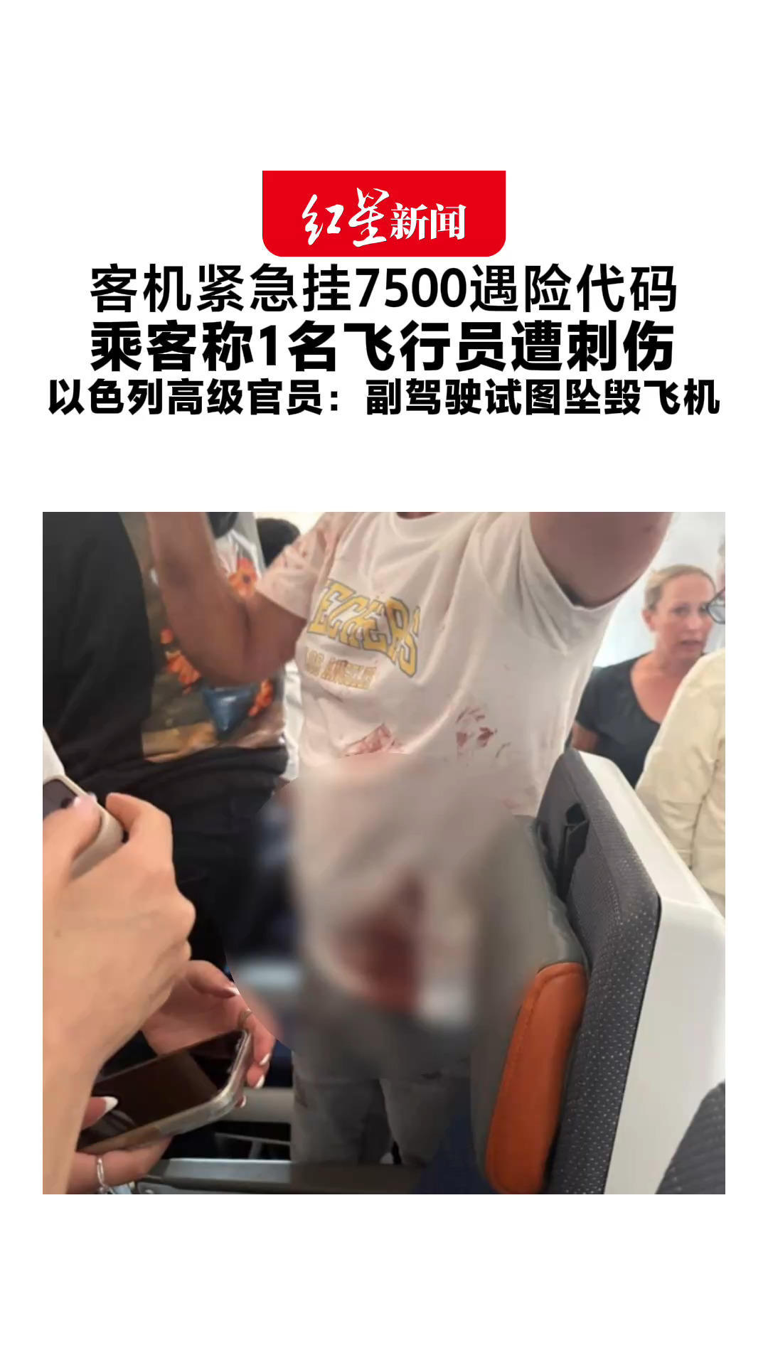 客机紧急挂7500遇险代码 乘客称1名飞行员遭刺伤 以色列高级官员：调查表明副驾驶试图坠毁飞机