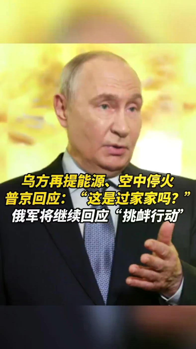 乌方再提能源、空中停火，普京回应：“这是过家家吗？”