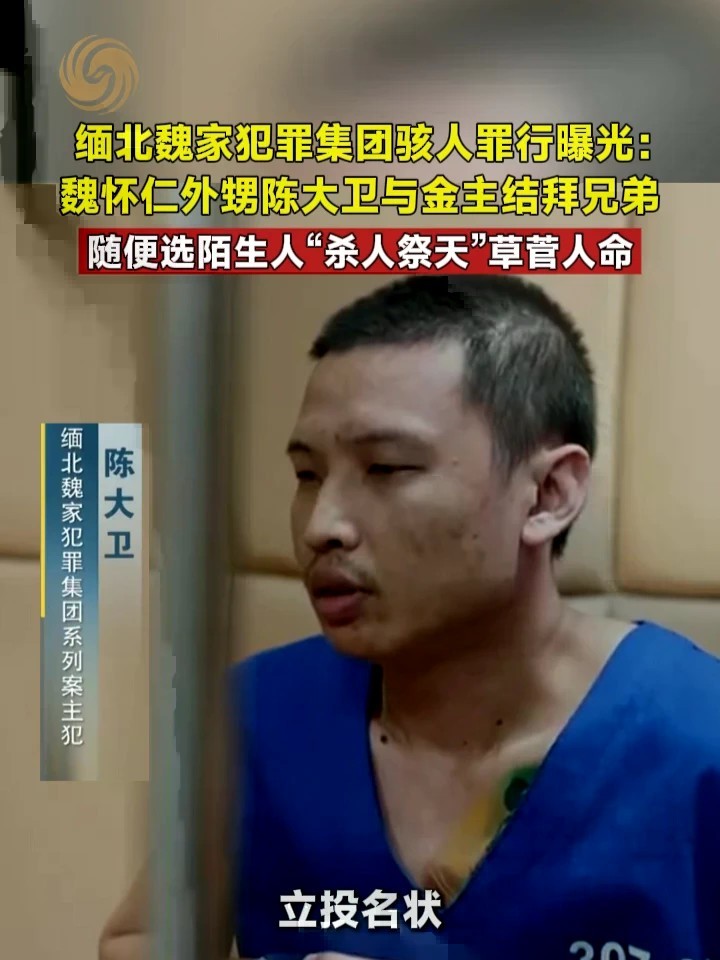 缅北魏家犯罪集团骇人罪行曝光：魏怀仁外甥陈大卫与金主结拜兄弟，随便选陌生人“杀人祭天”草菅人命#缅北 #电诈 （来源：@央视新闻 ）