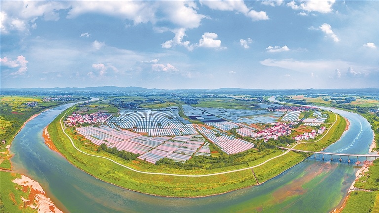 航拍高安市上湖乡富硒辣椒产业园,连片大棚鳞次栉比,碧水田园相映成趣,绘就一幅秀美乡村画卷。江西日报全媒体记者 张翰林摄