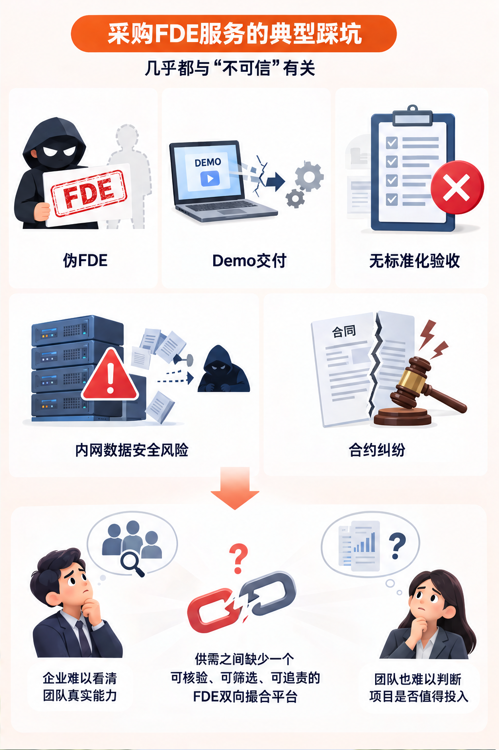 从需求模糊到按业务指标验收:FDE双向撮合平台如何规避采购踩坑
