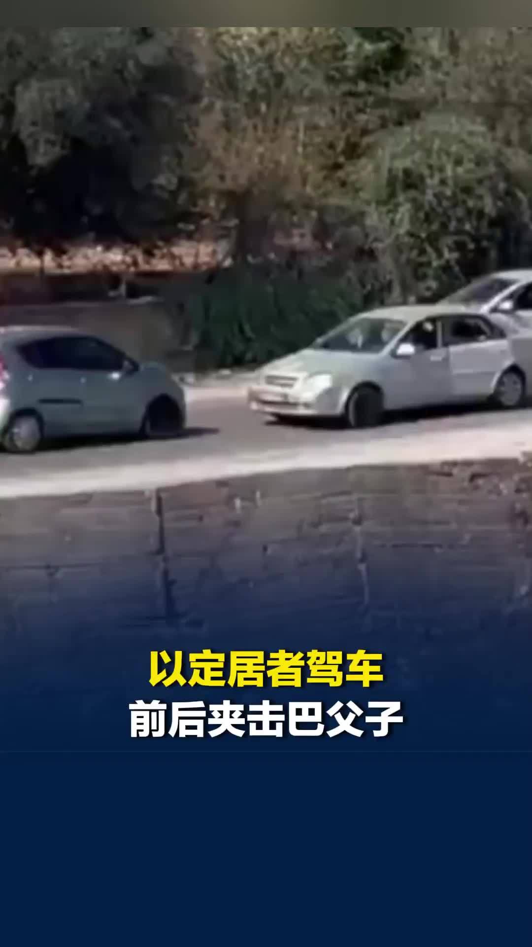 以定居者驾车前后夹击巴父子：下车后举棍棒殴打，父子绝处逢生夺路而逃