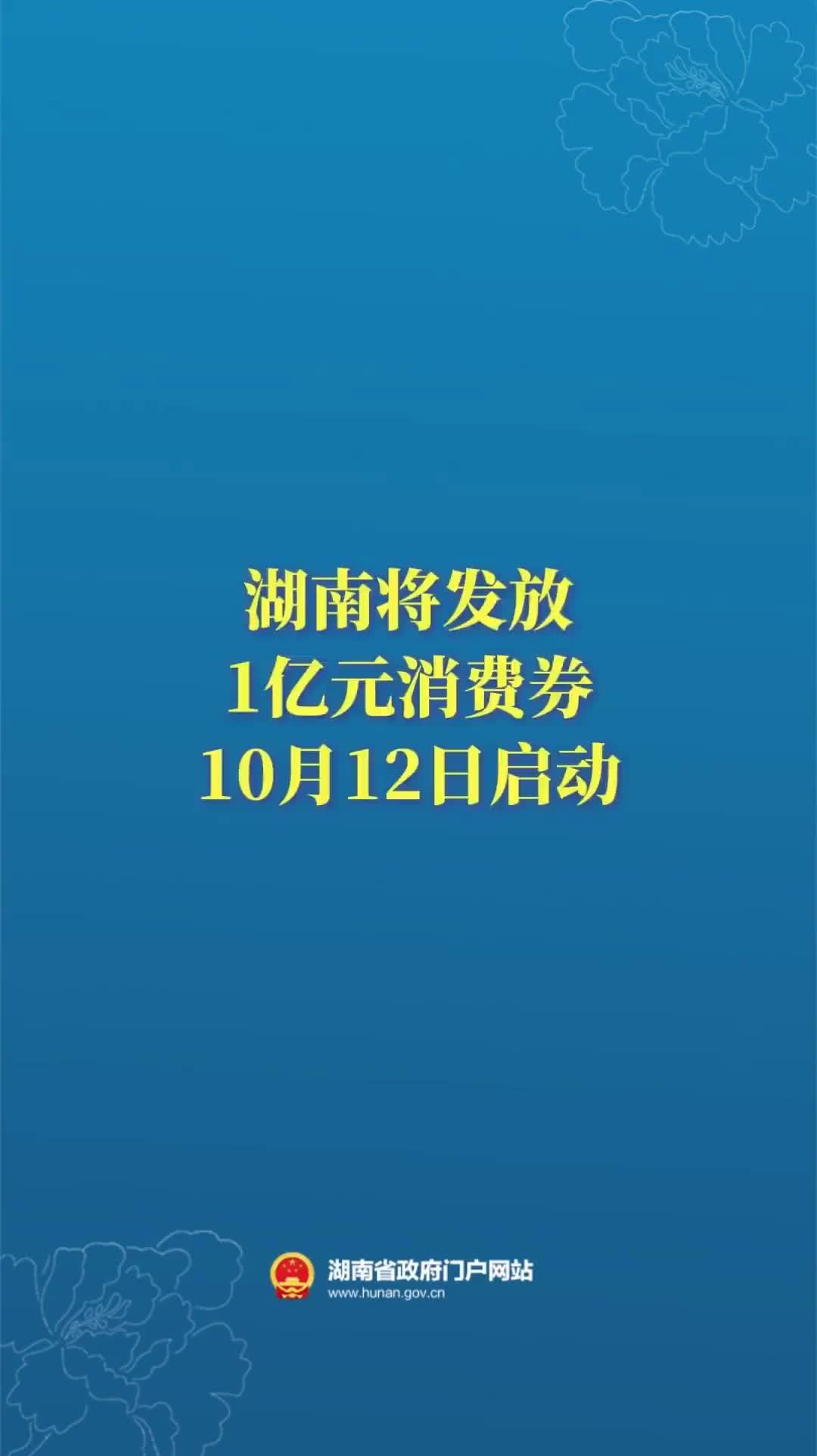 湖南将发放1亿元消费券，10月12日启动