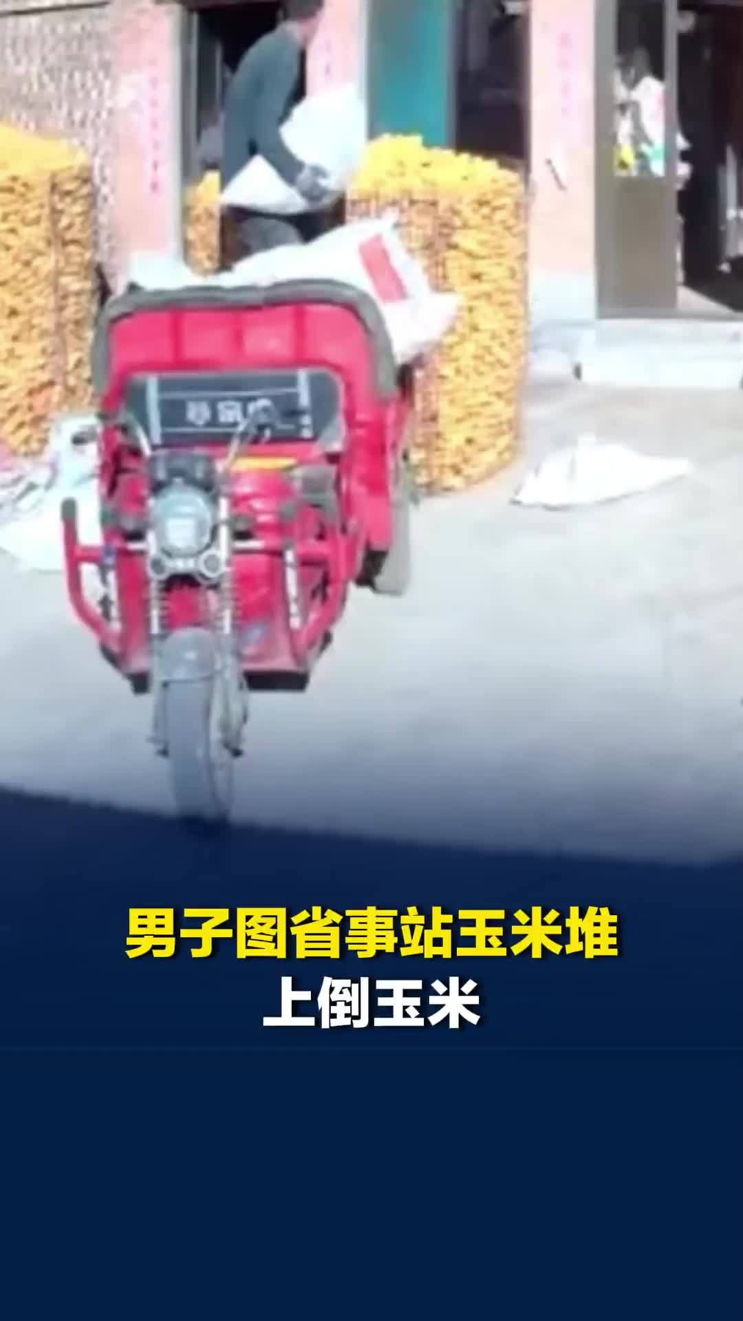 男子图省事站玉米堆上倒玉米，堆体突然坍塌散落一地，当事人：当时懵了，后续重新弄好