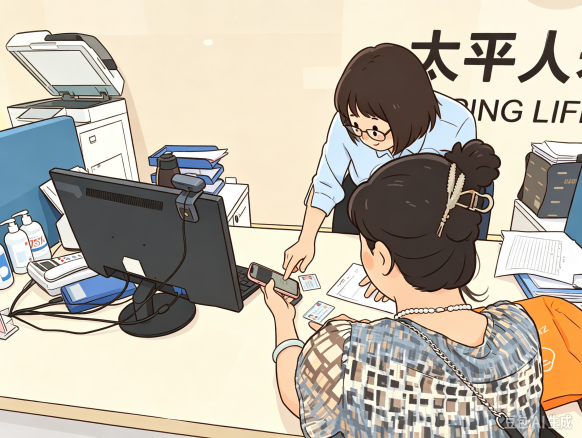 太平人寿东莞中心支公司客服人员指导客户L女士使用线上理赔功能(实拍素材绘本化处理,已做肖像隐私保护)