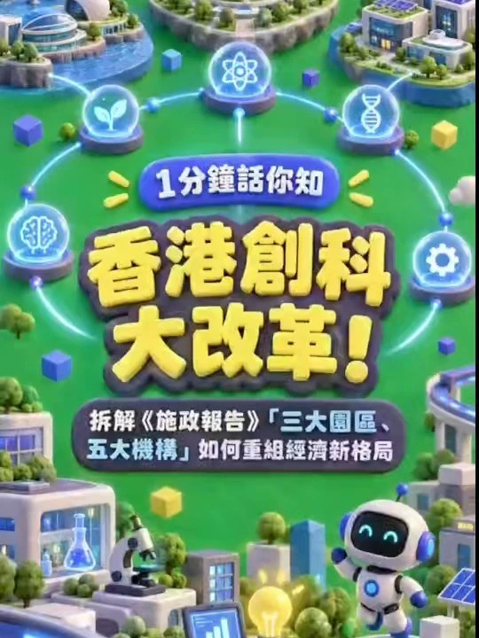 一分钟告诉你｜香港创科大改革！拆解《施政报告》“三大园区、五大机构”如何重组经济新格局 #香港 #经济 #创科 #人工智能 #施政报告 @香港特區政府新聞處
