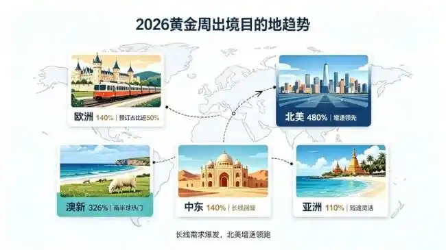 图为2026黄金周出境目的地趋势 图源：众信旅游
