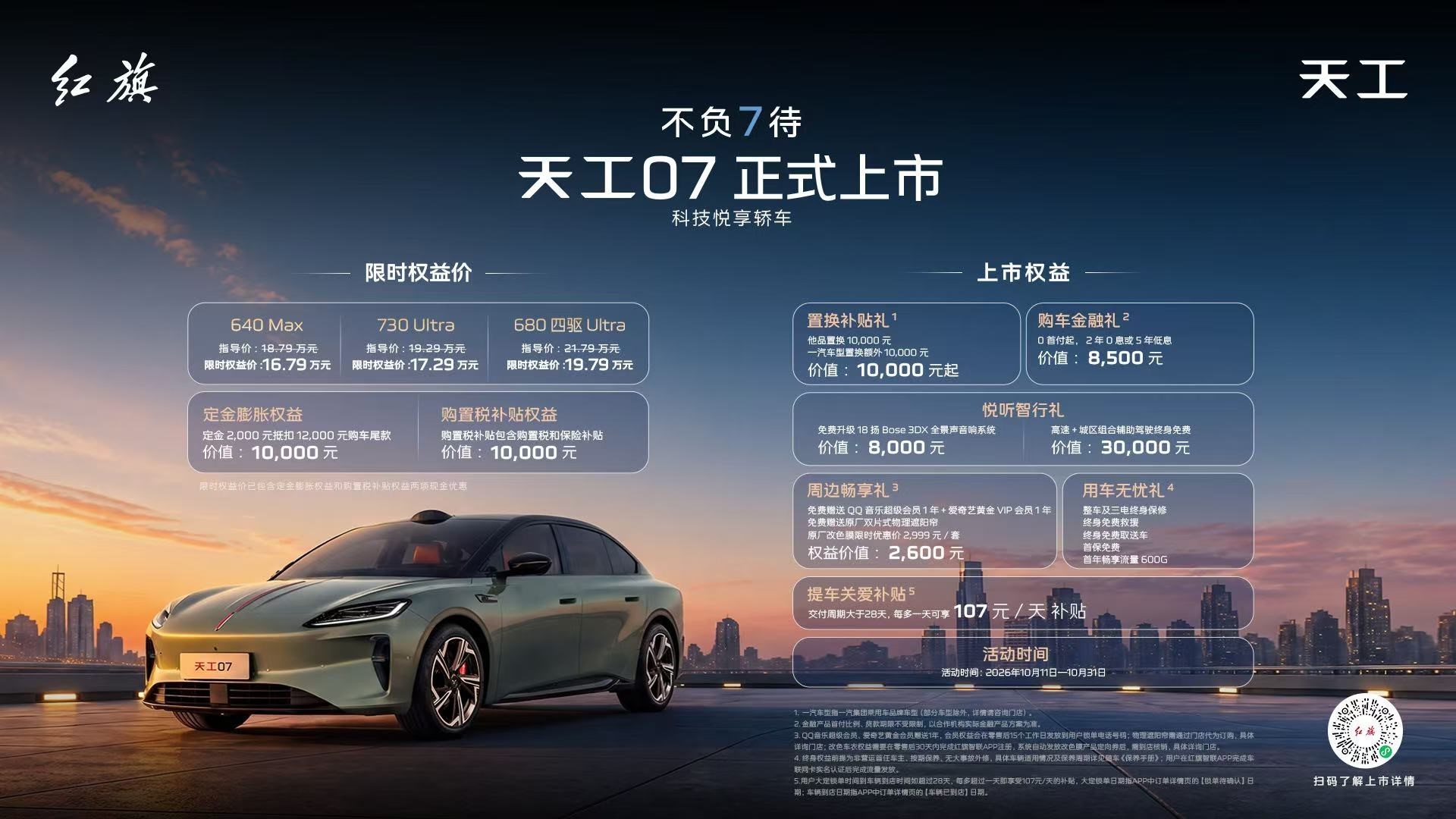 配备可变焦激光雷达 红旗天工07上市限时权益价16.79万元起