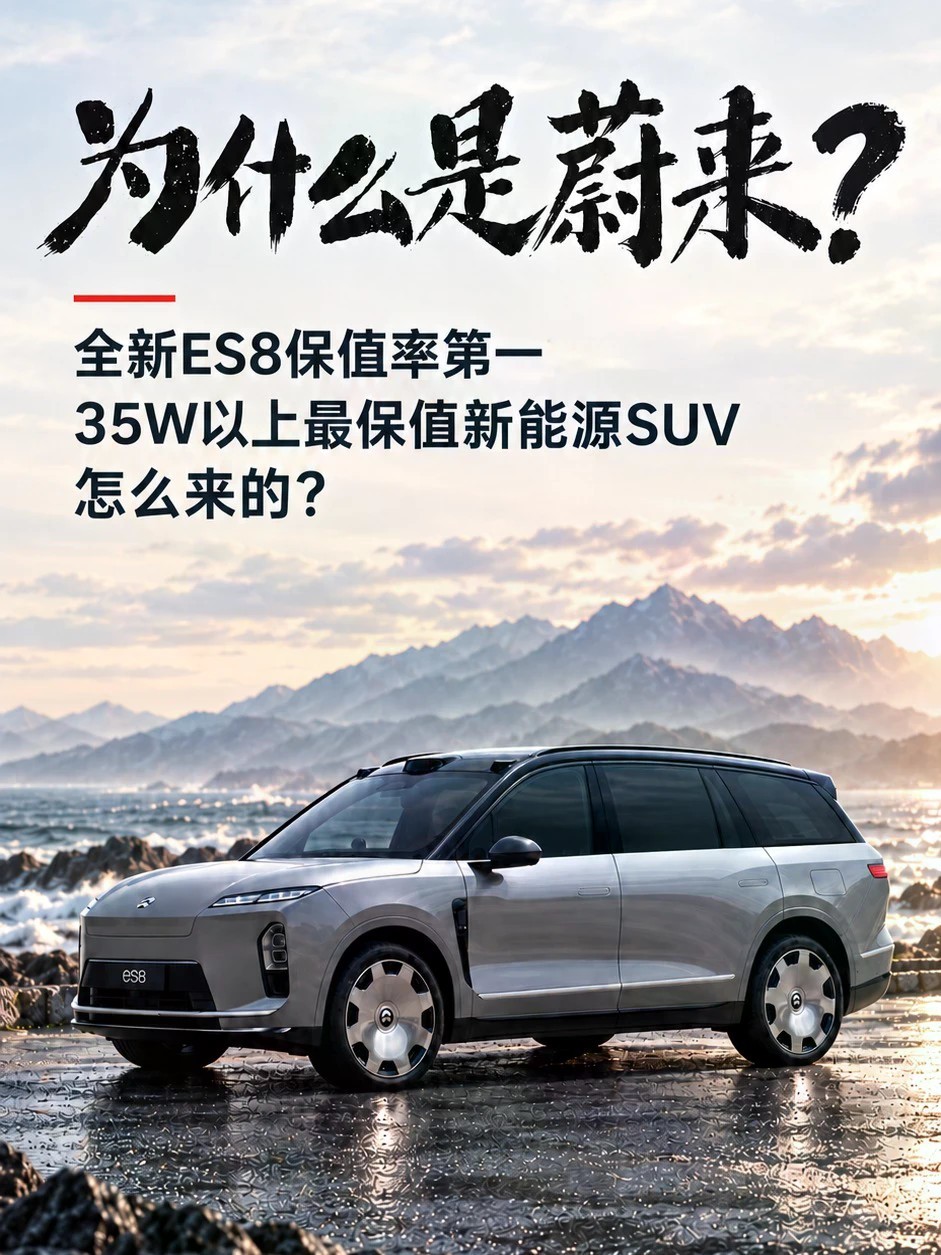 蔚来全新ES8保值率获得35万以上新能源SUV第一，背后是15万台交付、40万级双榜销量第一、价格体系稳定、BaaS车电分离。电车保值不是玄学，是算术题。#蔚来 #蔚来ES8