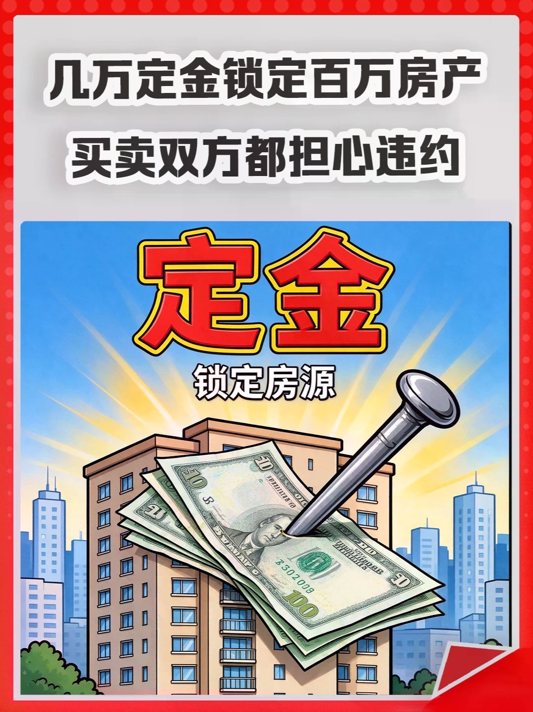 几万定金锁定百万房产，买卖双方都担心违约。#定金 #买房 #开发商 #违约 #楼市