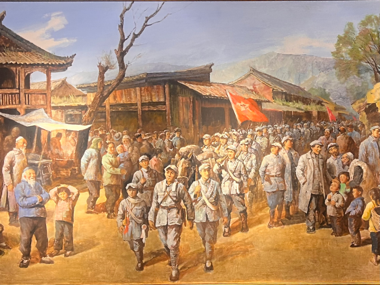 油画《哈达铺里迎亲人》（局部）