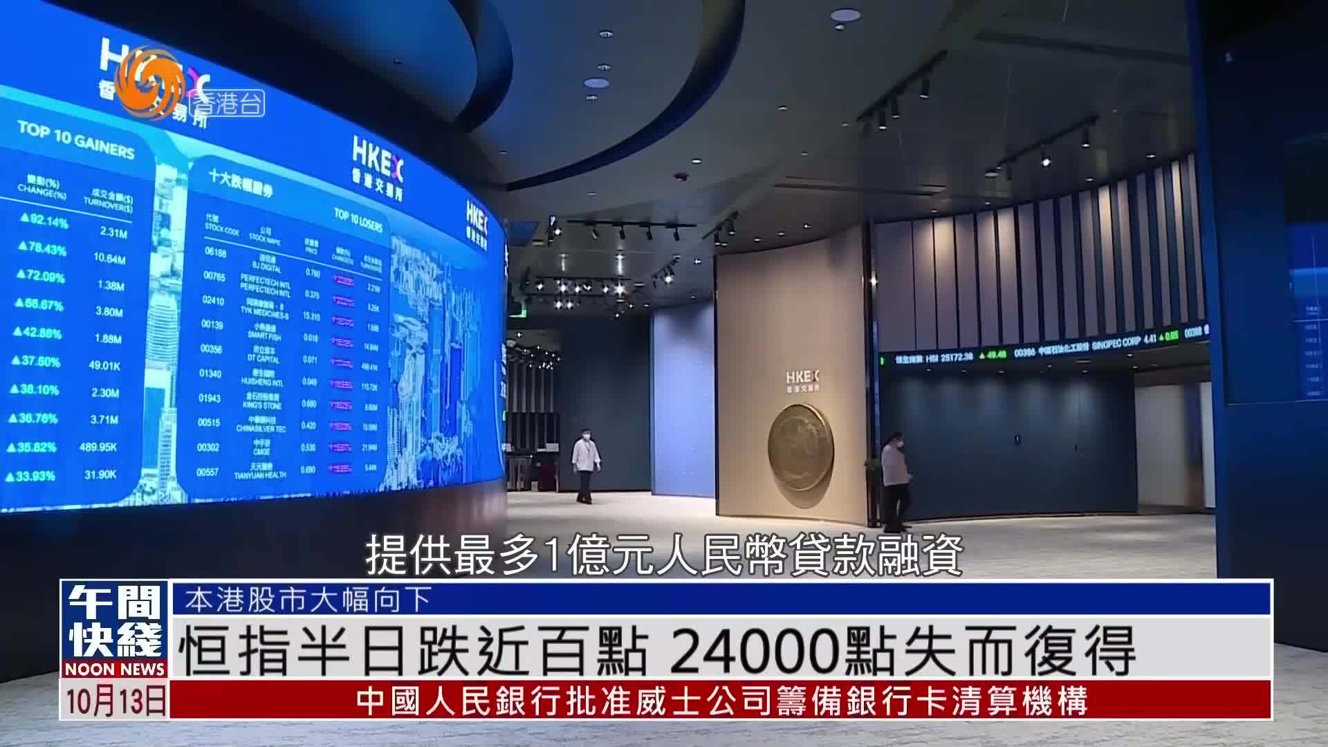 粤语报道｜恒指半日跌近百点 24000点失而复得