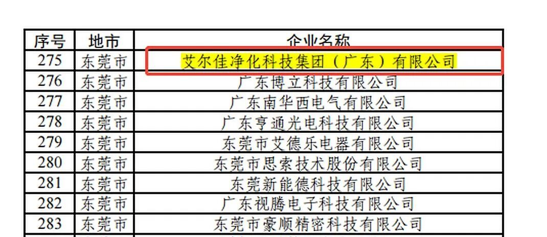 2026 年度省绿色工厂公示名单中的艾尔佳净化科技集团(广东)有限公司