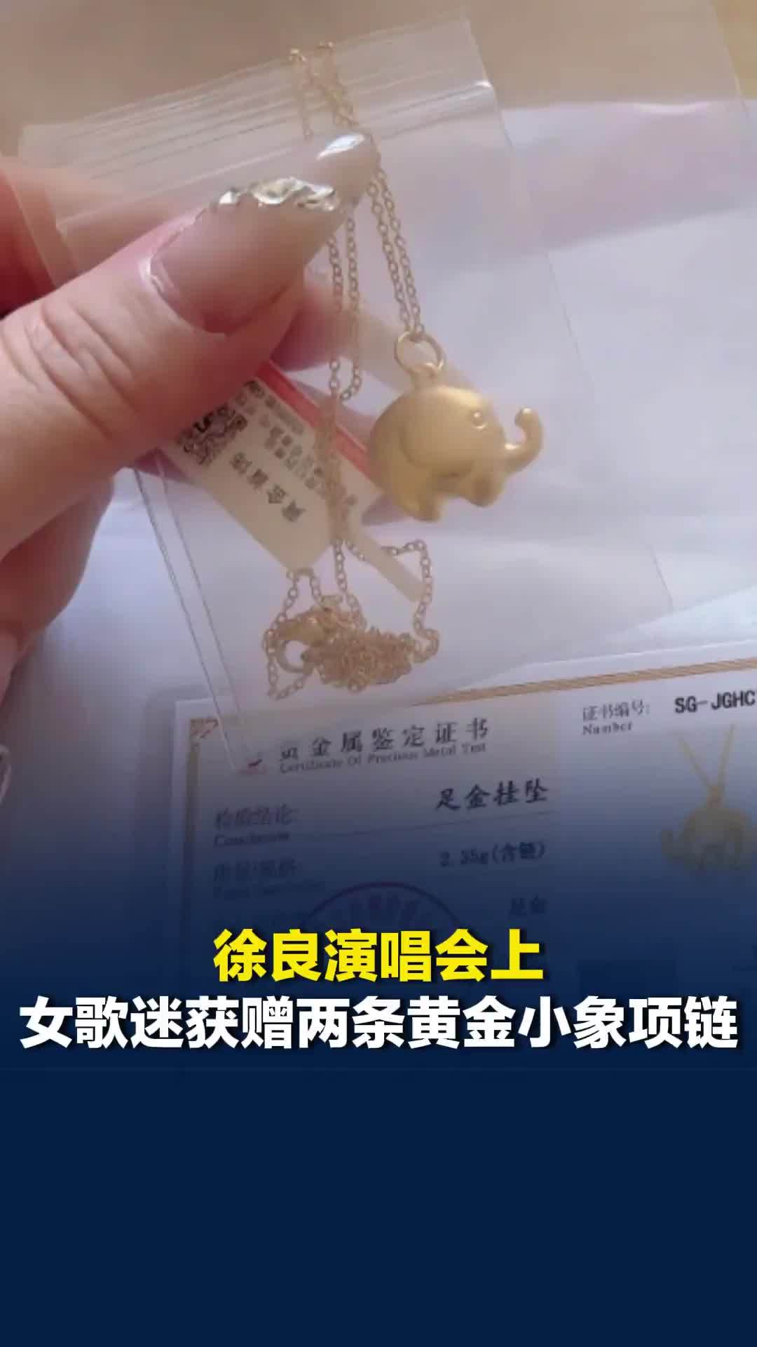 徐良演唱会上女歌迷获赠两条黄金小象项链，总重4.83克，当事人：惊喜又幸运