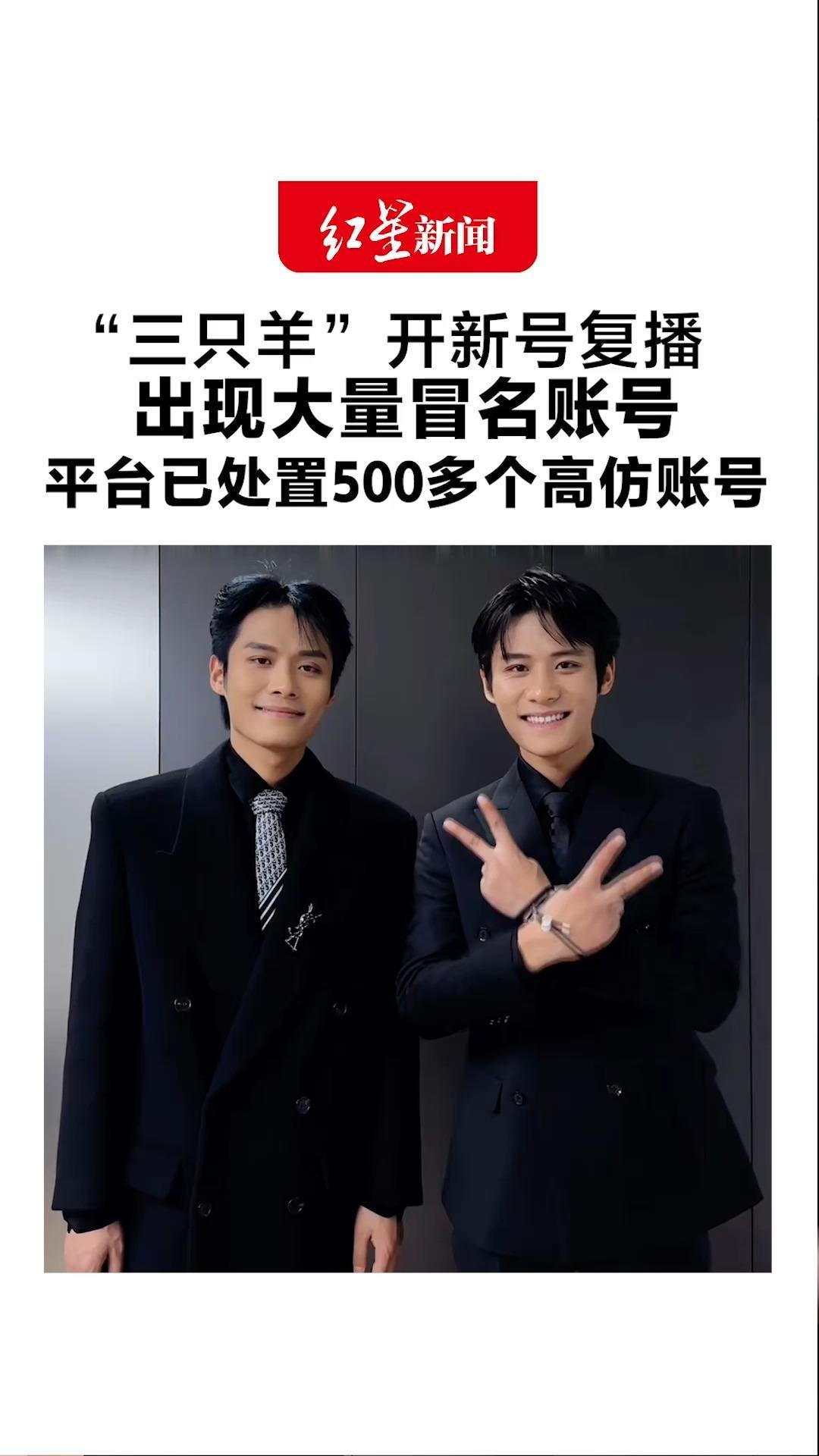 “三只羊”开新号复播 庆杨、开杨账号没带V，出现大量冒名者 平台开展专项清理：已处置500多个高仿账号