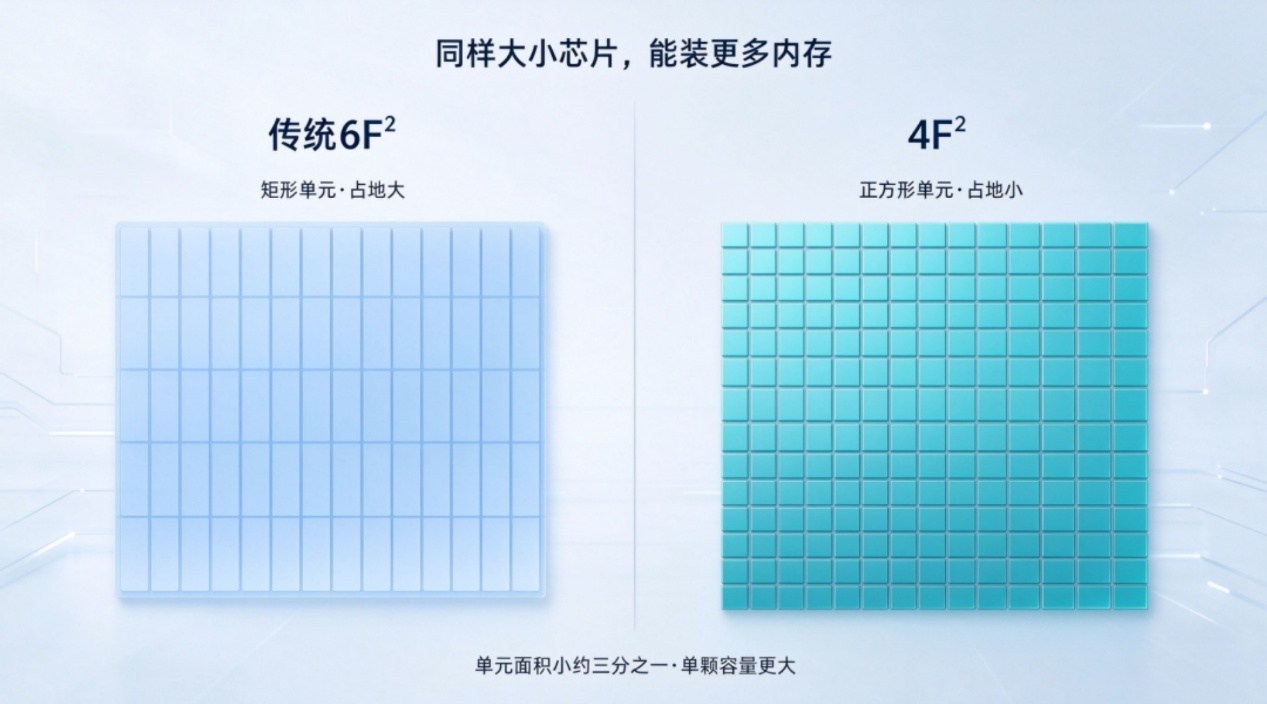 图为4F²与6F²单元面积对比示意图 图源:社交媒体截图