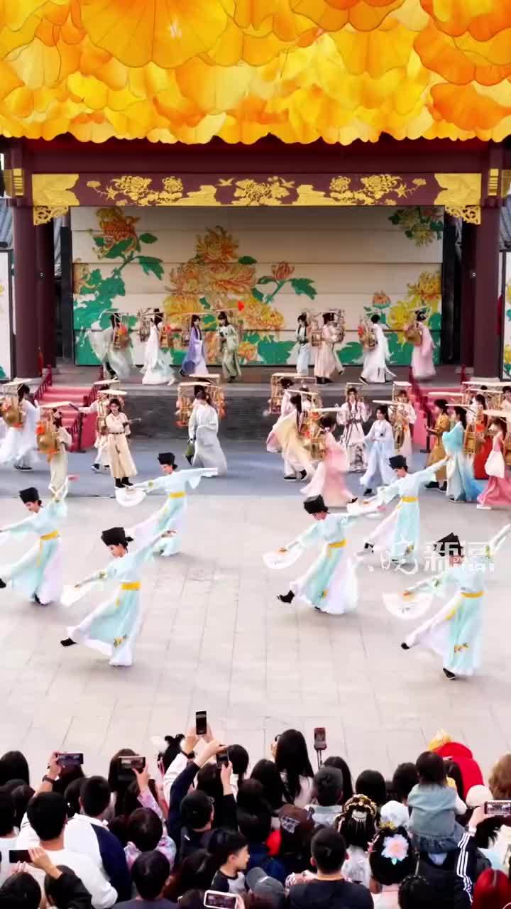 一叶知秋，杏枫尽染汴梁城！清明上河园秋景上新：新场景、新巡游秋日氛围拉满！网友：又被清明上河园审美拿捏了！#清明上河园 #景区 #秋景 #玉面书生大巡游 #河南文旅